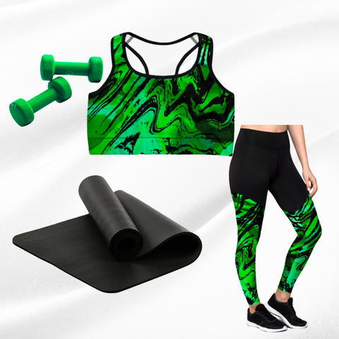 swoochie®️ Leggings & Sports Bra (Green & Black)
