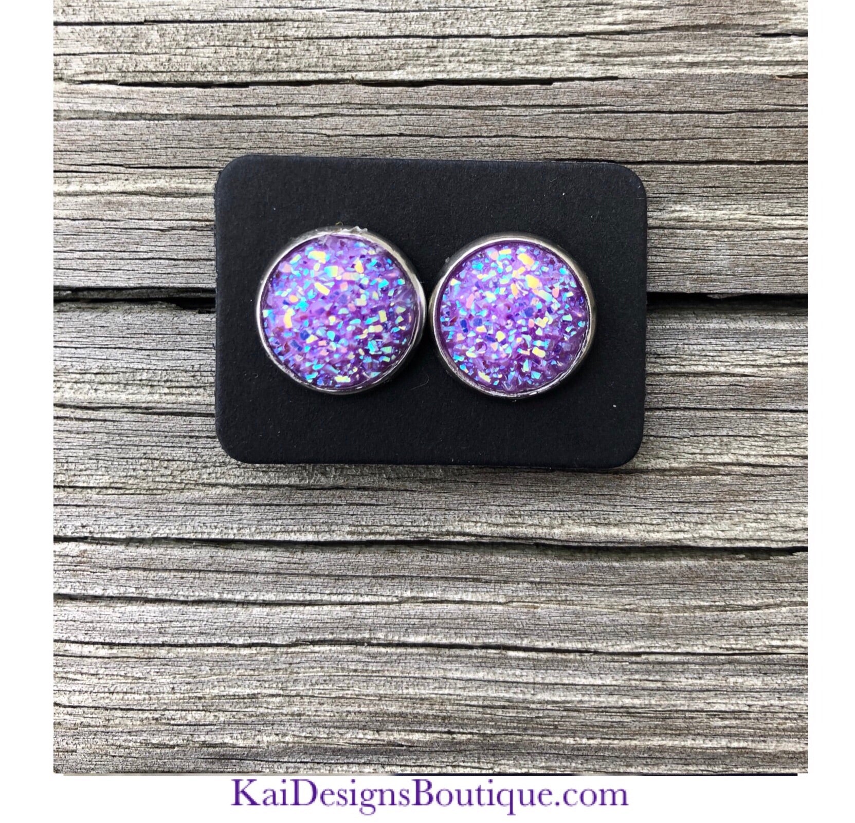 Purple Faux Druzy Earrings