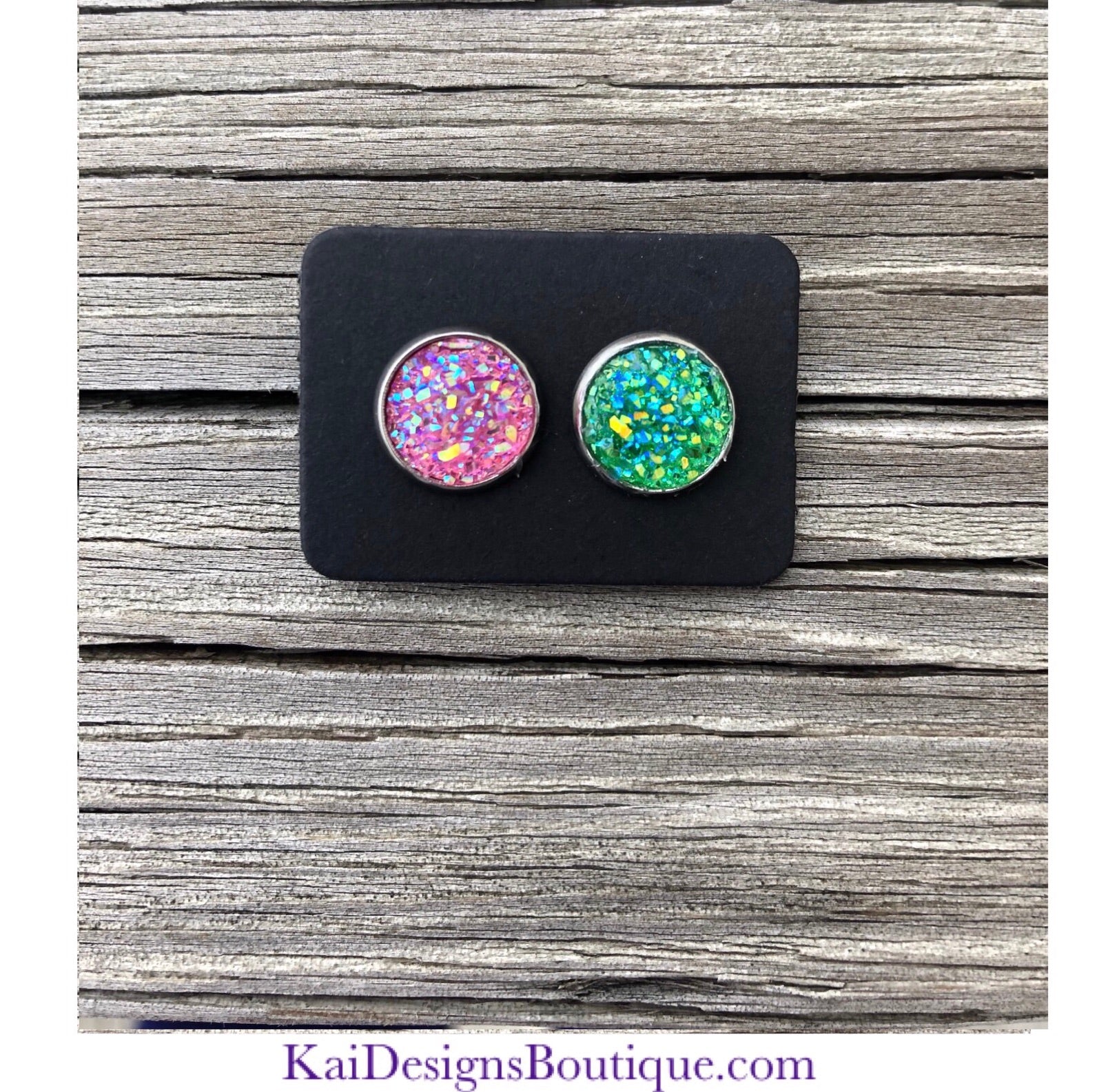 Pink and Green Faux Druzy Earrings