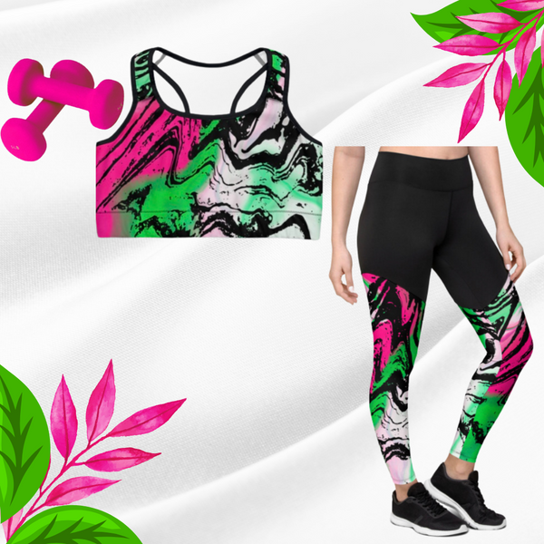 swoochie®️ Leggings & Sports Bra (Pink, Green & Black)