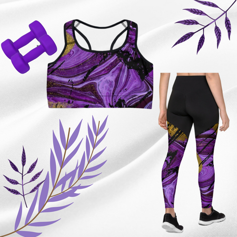 swoochie®️ Leggings & Sports Bra (Purple, Gold & Black)